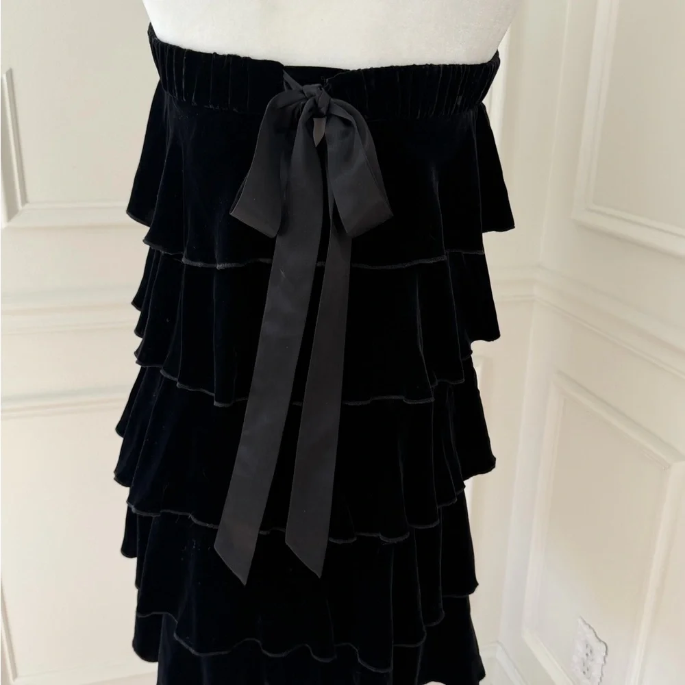 Vintage Juicy Couture Strapless Velvet Ruffled Mini Dress - Picture 2 of 10